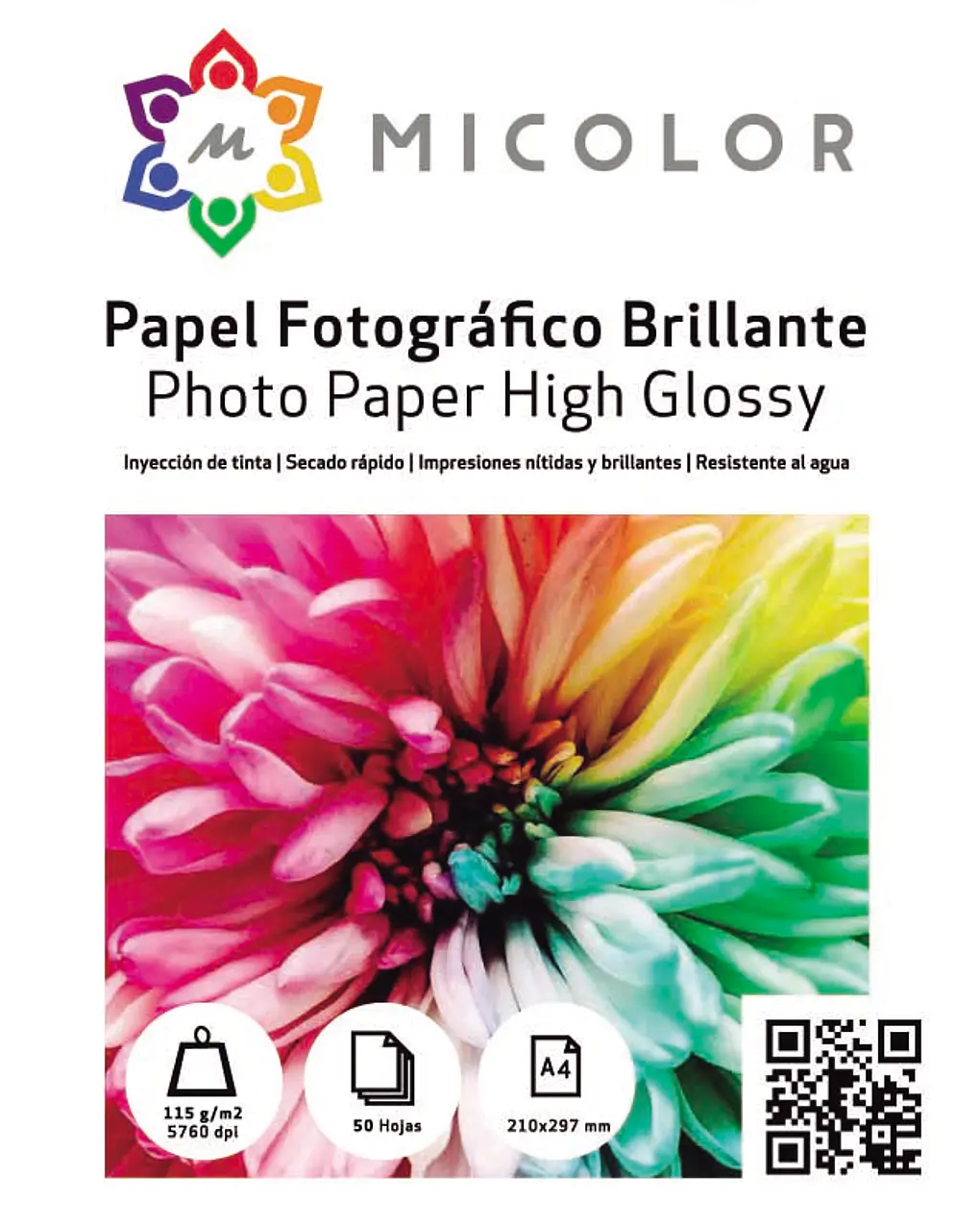 Papel Fotográfico Brillante 115gr 50Hjs tamaño A4/carta